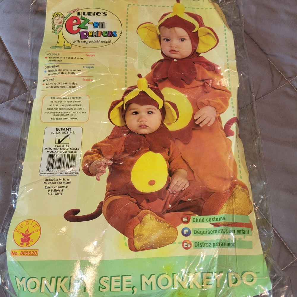 Rubies EZ-On Romper Monkey See Monkey‎ Do Infant Costume ~ 6-12 Months